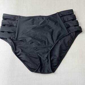 Heat Solids Black High Waisted Bikini Bottoms Size XL Cut out Sides